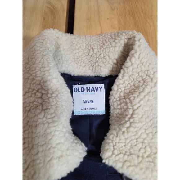 Old navy blue recycled wool blend contrast collar and cuff winter pea coat Med - Picture 4 of 10